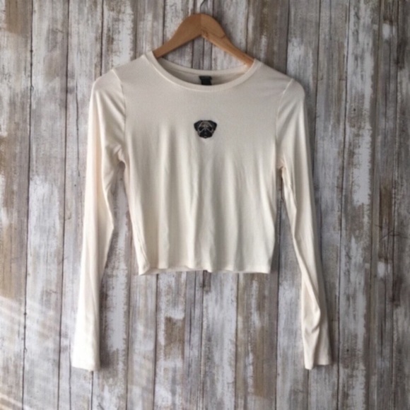 wild fable Tops - NWT Wild Fable Pug Cream Long Sleeve Fitted Tee